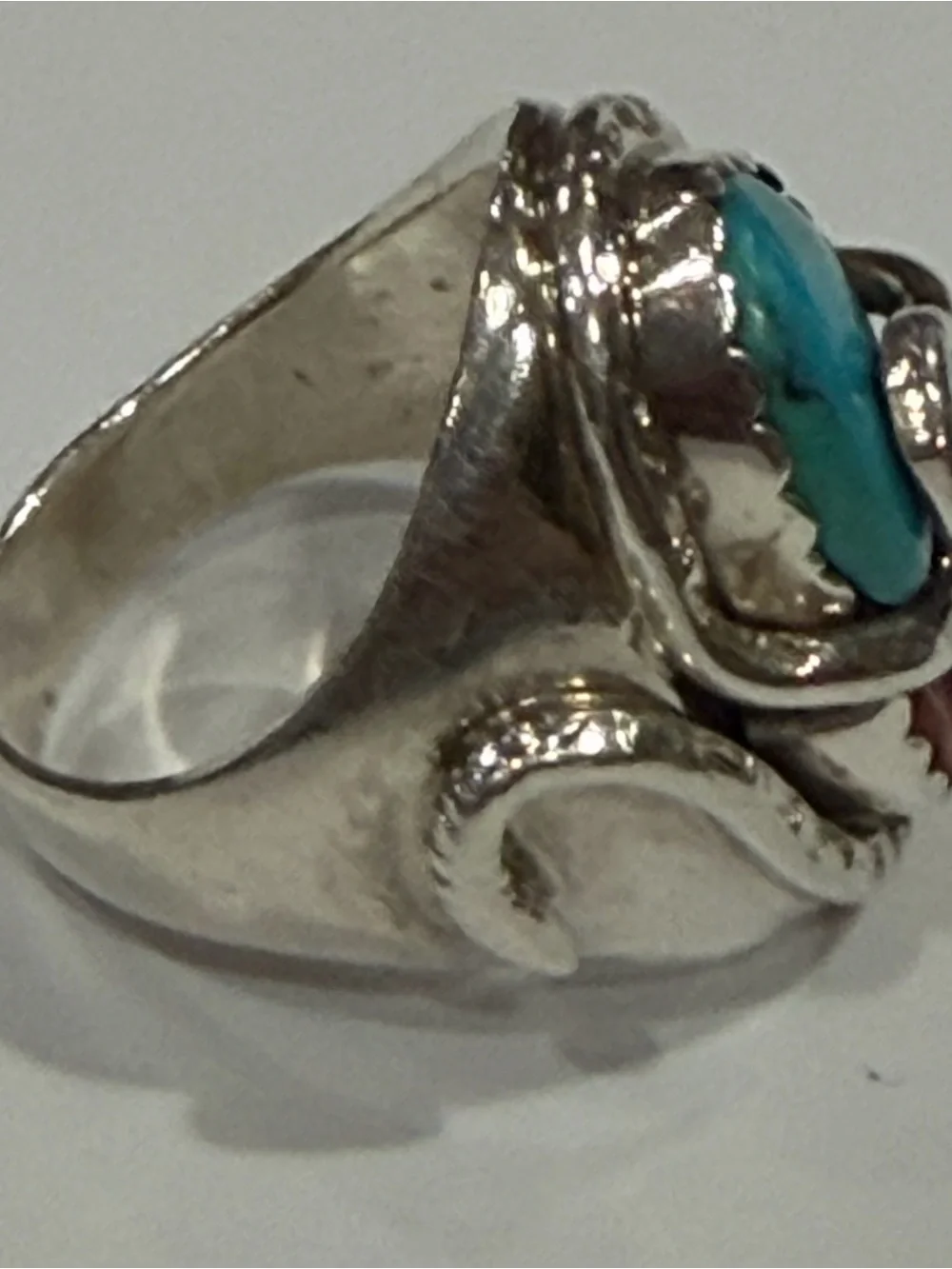 Effie C Handcrafted Silver Turquoise and Coral Snake Ring
